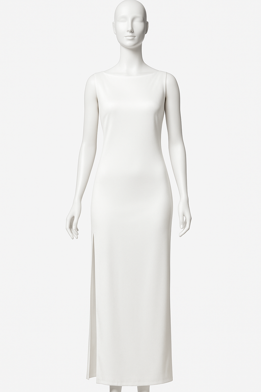 L’ANNO “White” – Backless Maxi Dress in Stretch Silk Satin