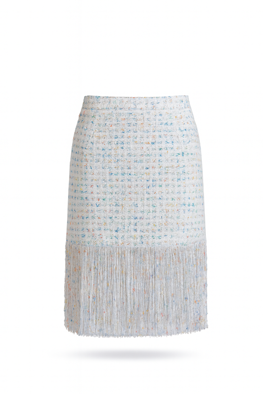 PENELOPPE – Short Tweed Skirt with Fringes