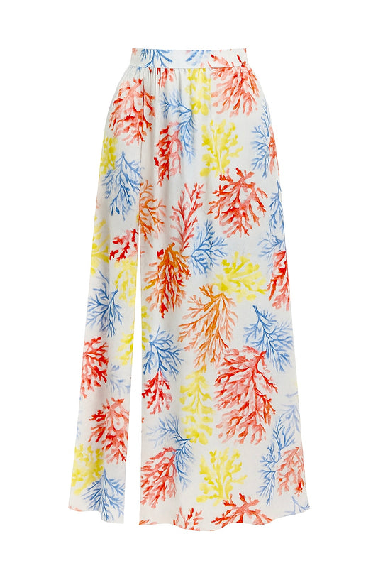 ANDROS – Long Silk Satin Skirt with "Oceanus" Coral Print