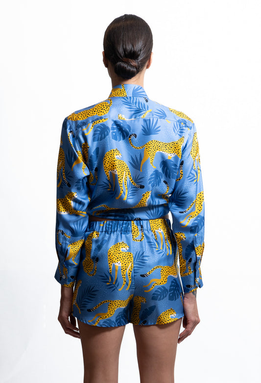 BOYFRIEND – Oversized Silk Twill Shirt with "Static" Print