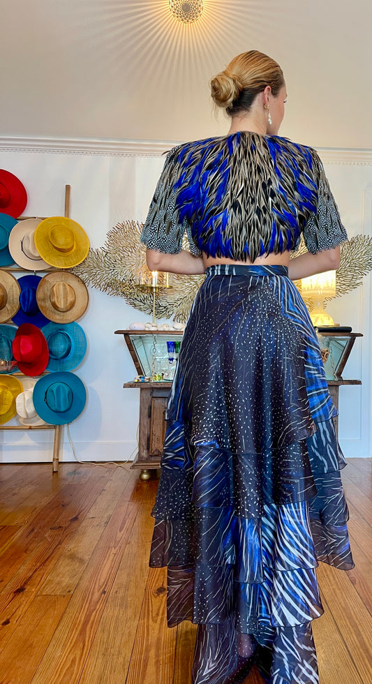 REGATA – Silk Organza Skirt with "Pintade" Print