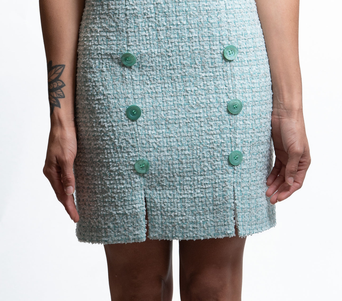 HELENE – Aqua Tweed Short Dress with Silk Lining