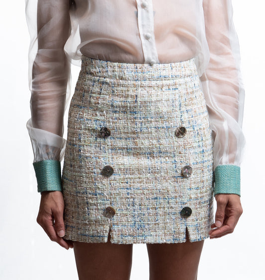MONTAIGNE – Cream Mini Skirt in Multicolor Tweed