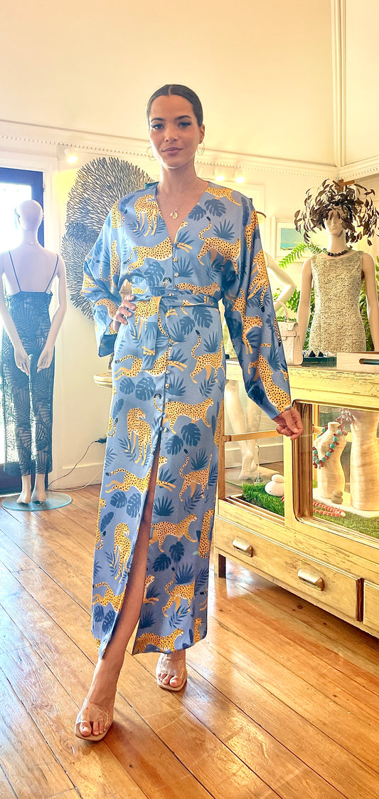 IMMORTELLE – Kimono Dress in "Static" Print Silk Twill
