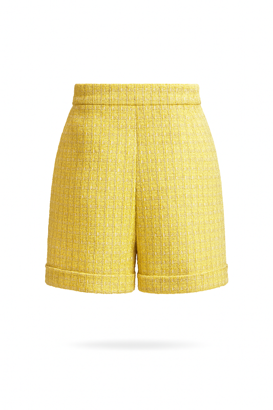 Luxury tailored yellow tweed shorts, CED & ROD, Made in Italy