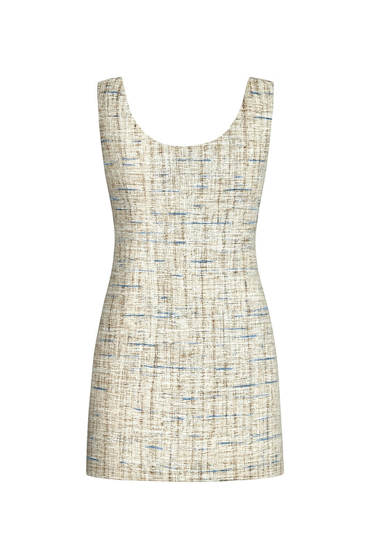 Elegant fitted mini dress in couture cream tweed