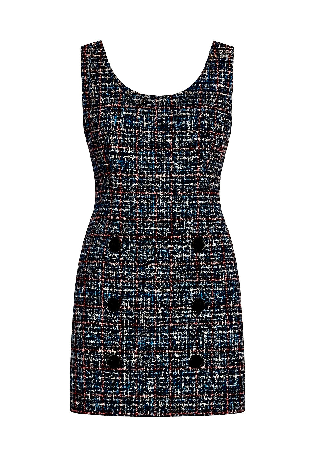 MADELAINE black tweed mini dress with mother-of-pearl buttons