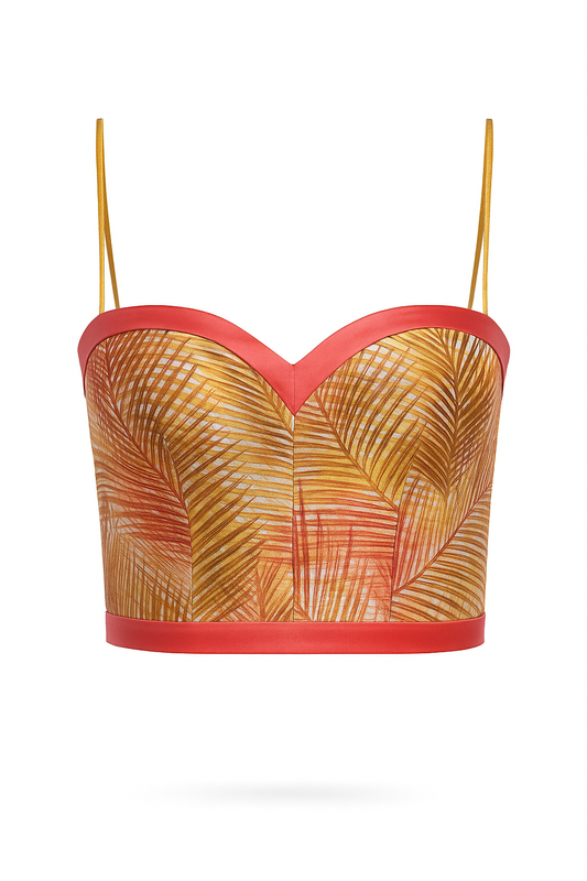 PARATY – Silk Satin Bustier Top, “Palm” Print