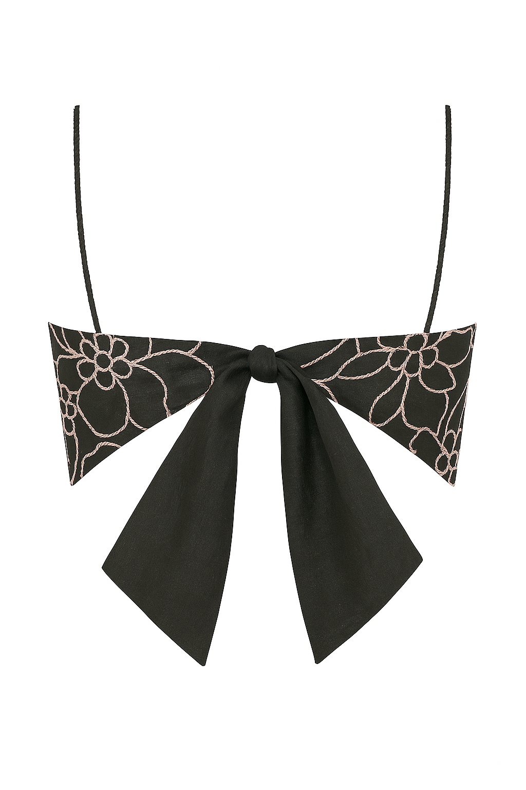 RIO – Black Silk Organza Top with Antique Rose Embroidery