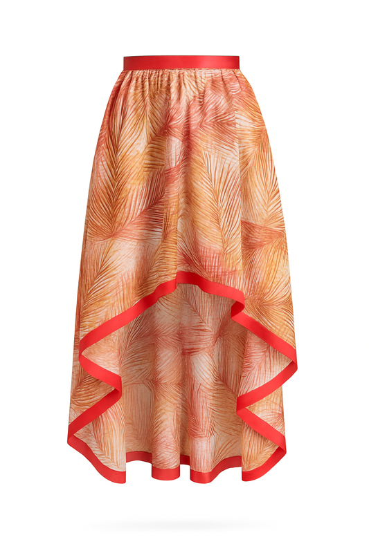 Jupe SAMBA en satin de soie imprimé “Gold Palm” – vue face