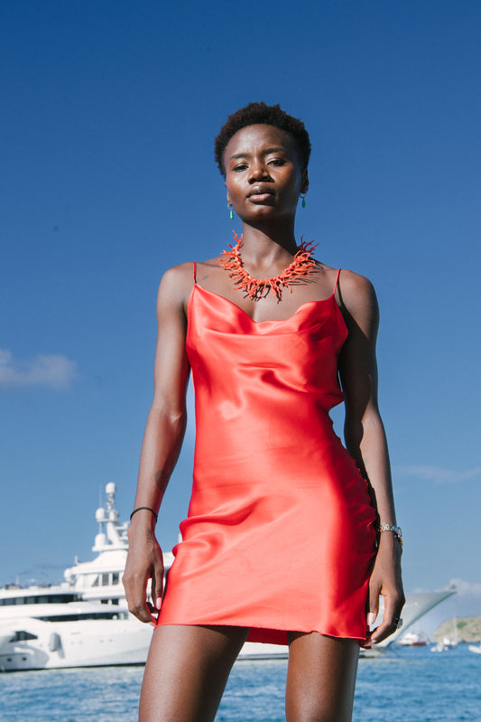 BILLY – Red Bias-Cut Silk Satin Mini Dress