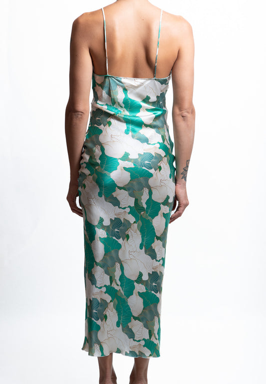 BARBERA – Bias-Cut Silk Satin Dress in "Gatsby" Print