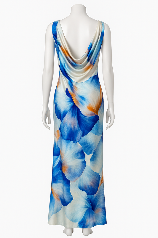 L’ANNO “Peonie” – Backless Straight Gown in Stretch Silk Satin