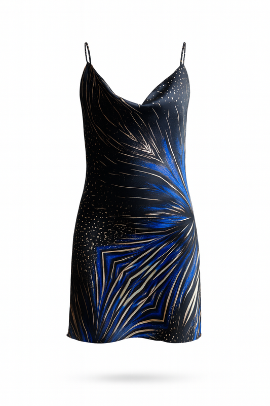 BILLY – Silk Satin Mini Dress “Pintade” Print