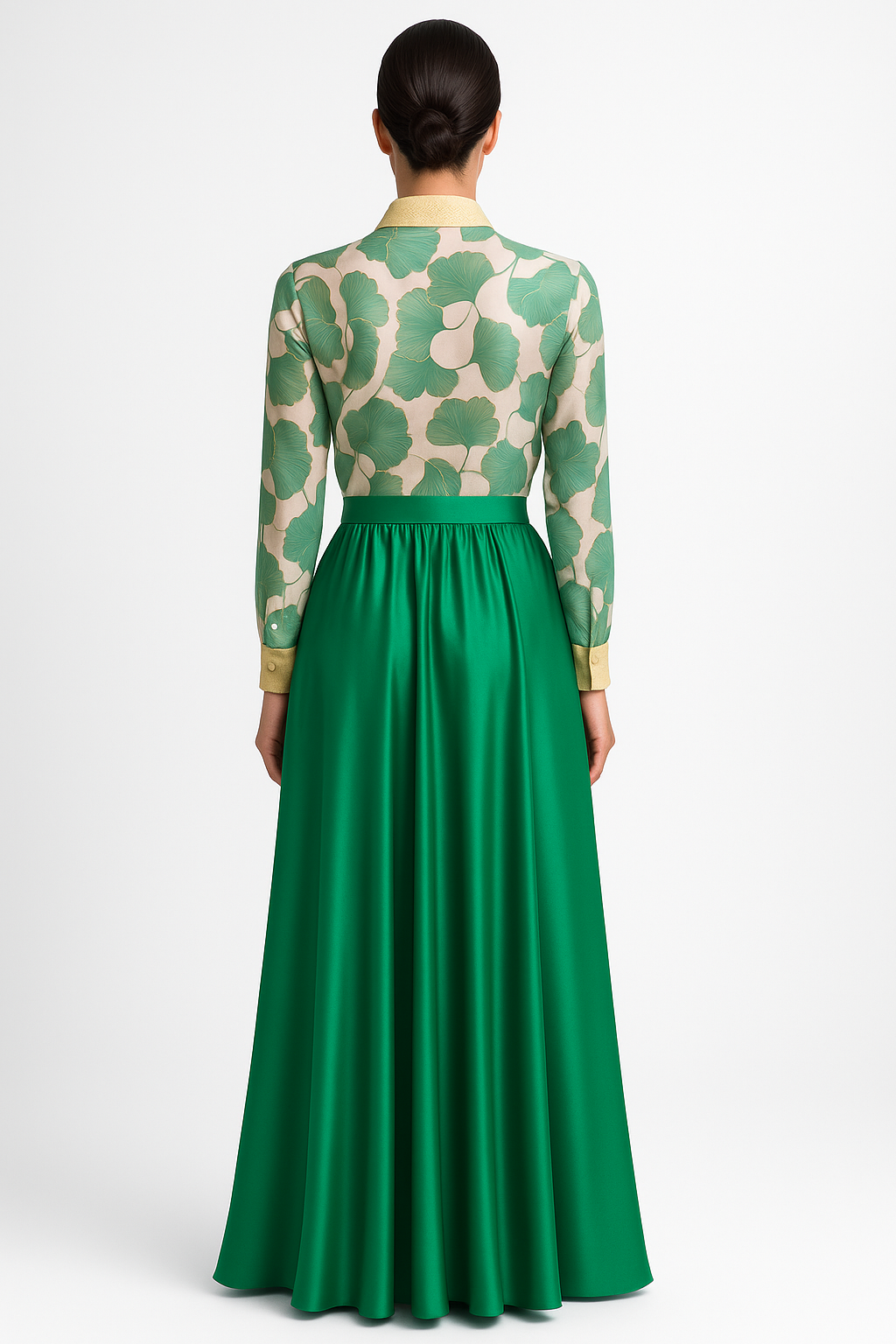 ANDROS – Emerald Silk Satin Maxi Skirt with Slit