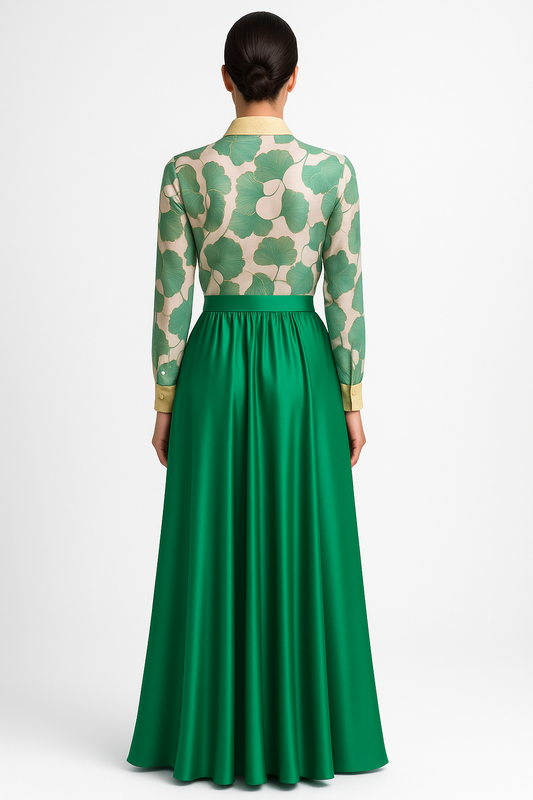ANDROS – Emerald Silk Satin Maxi Skirt with Slit