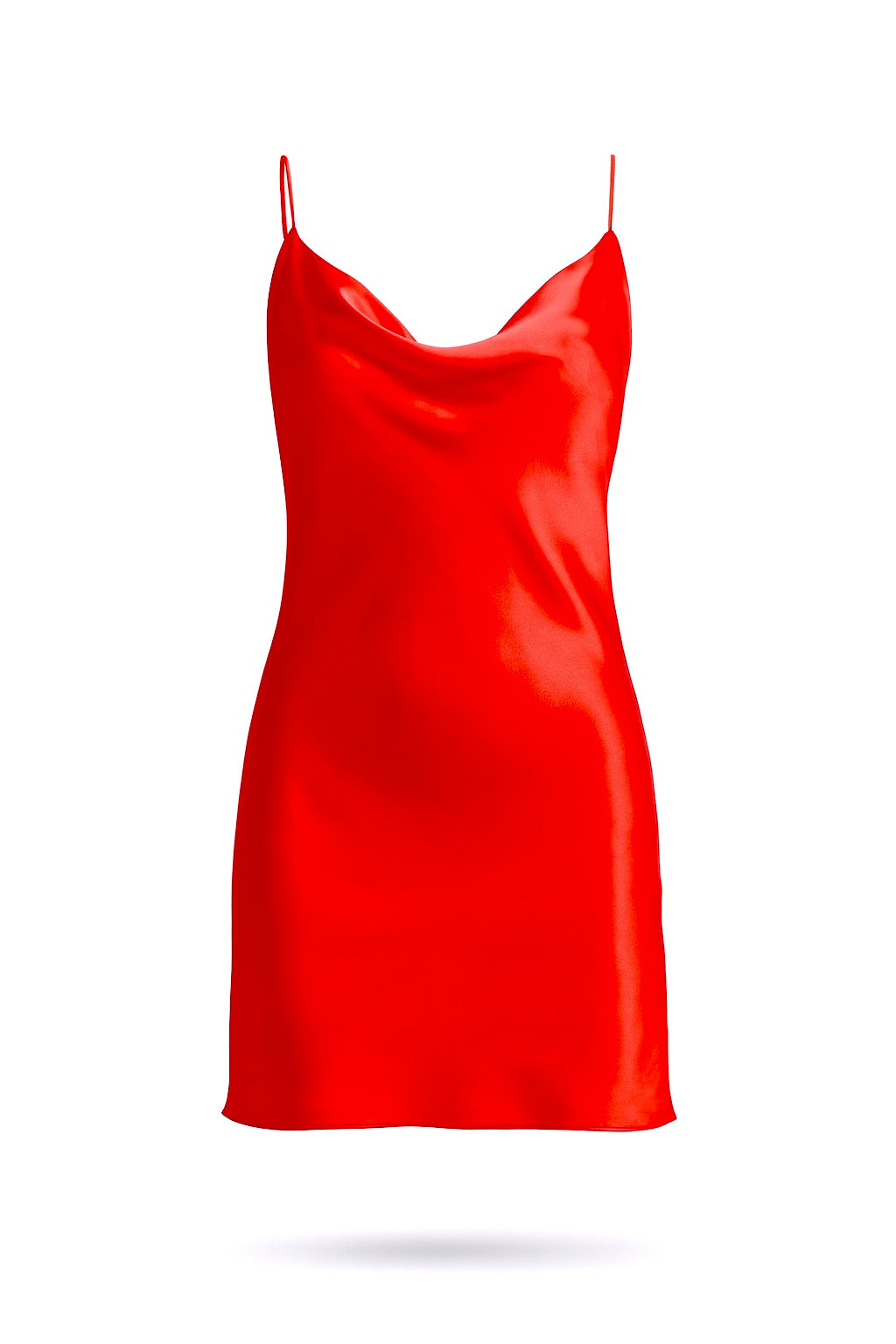 BILLY red bias-cut silk satin mini dress with draped cowl neckline