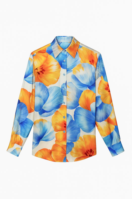 BOYFRIEND silk twill shirt with "Peonie" floral print