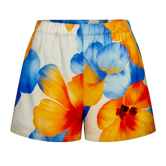 BOYFRIEND silk twill shorts with "Peonie" floral print