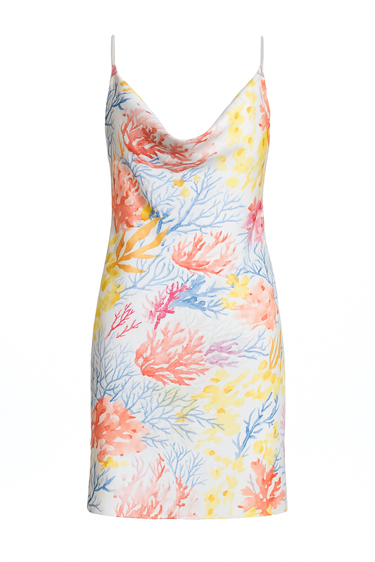 BILLY – Silk Satin Mini Dress “Oceanus” Print