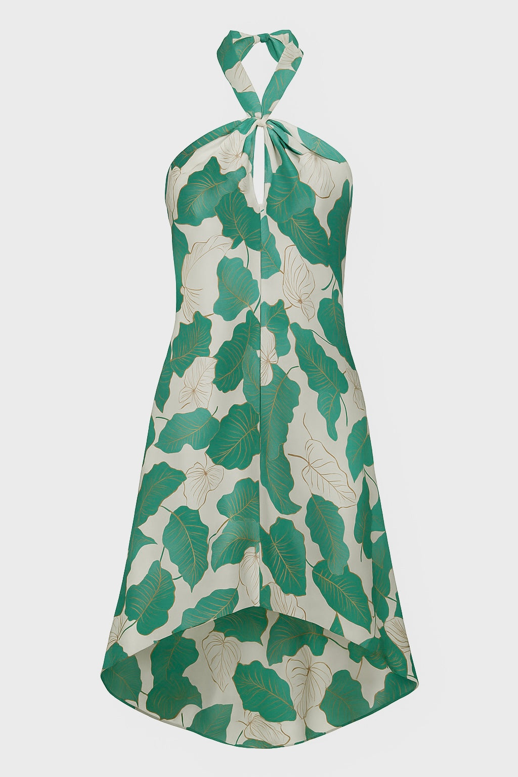 COROSOL Gatsby halter mini dress in silk twill with green foliage print