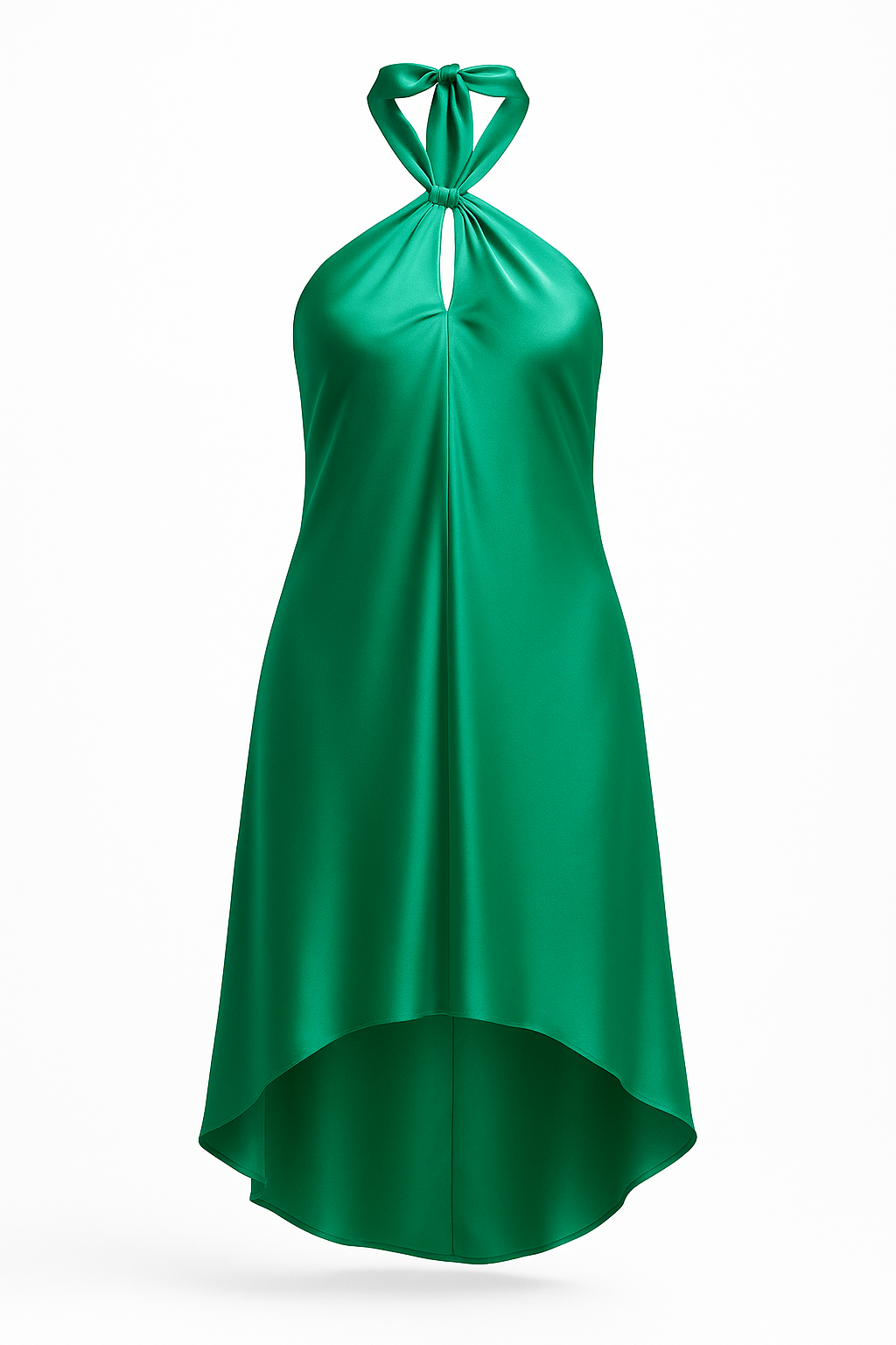 COROSOL Emerald halter mini dress in Como silk satin – front view