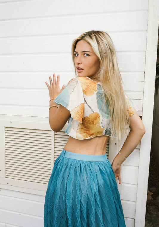 Silk Georgette Struts print TOP & SCALA plissé Skirt