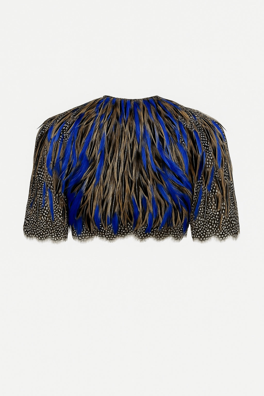 FLOCK couture bolero in guinea fowl and pheasant feathers
