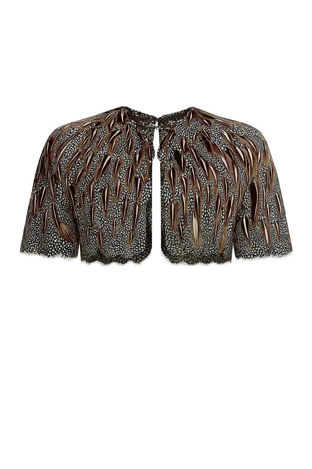 FLOCK couture bolero in guinea fowl and pheasant feathers