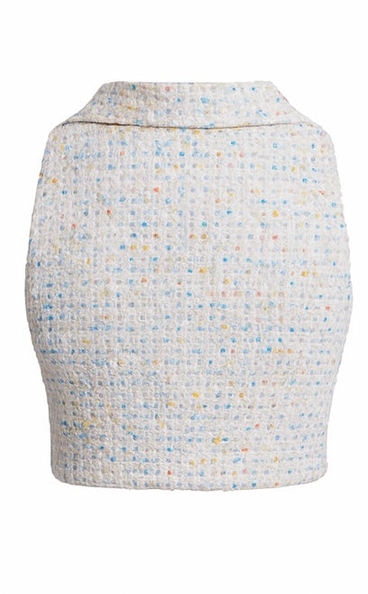 GLORIA – Cropped Tweed Vest with "Oceanus" Silk Lapel