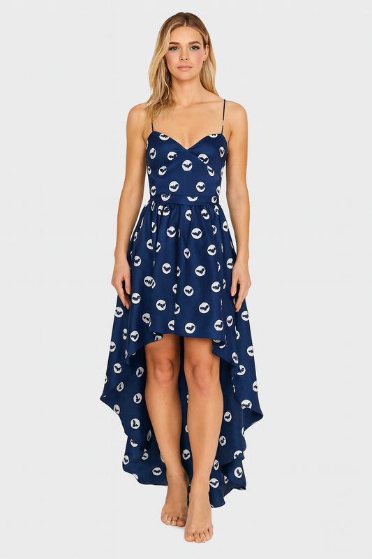 GOUVERNEUR asymmetrical skirt in silk twill, "Saint Barth Polka Dots" print