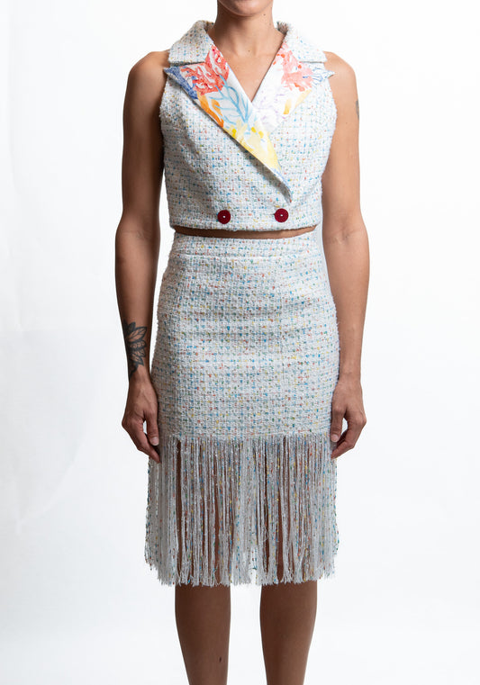 GLORIA – Cropped Tweed Vest with "Oceanus" Silk Lapel