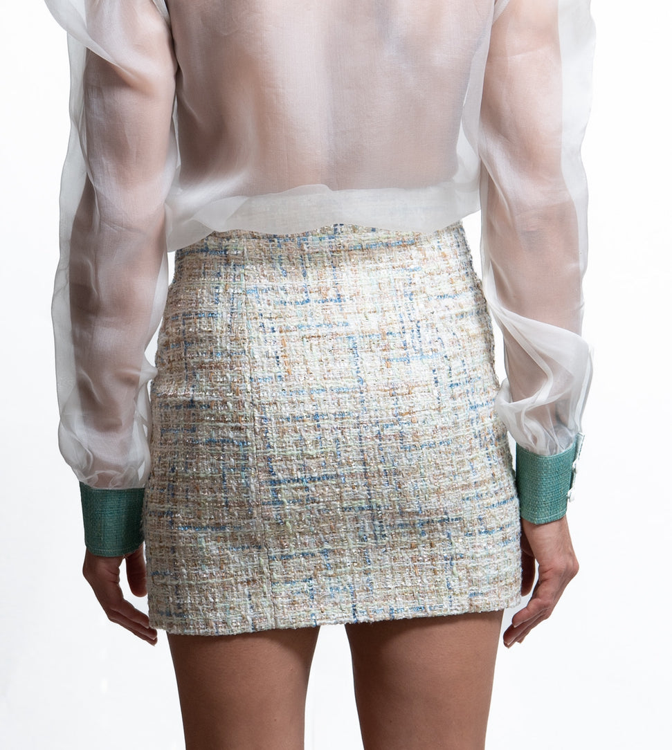 MONTAIGNE – Cream Mini Skirt in Multicolor Tweed
