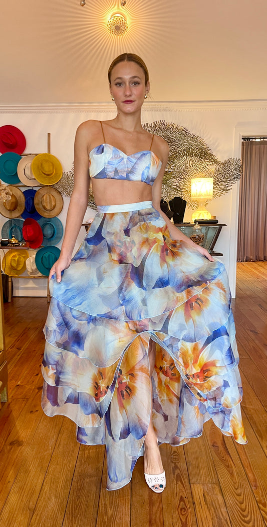 REGATA – Silk Organza Skirt with "Peonie" Print