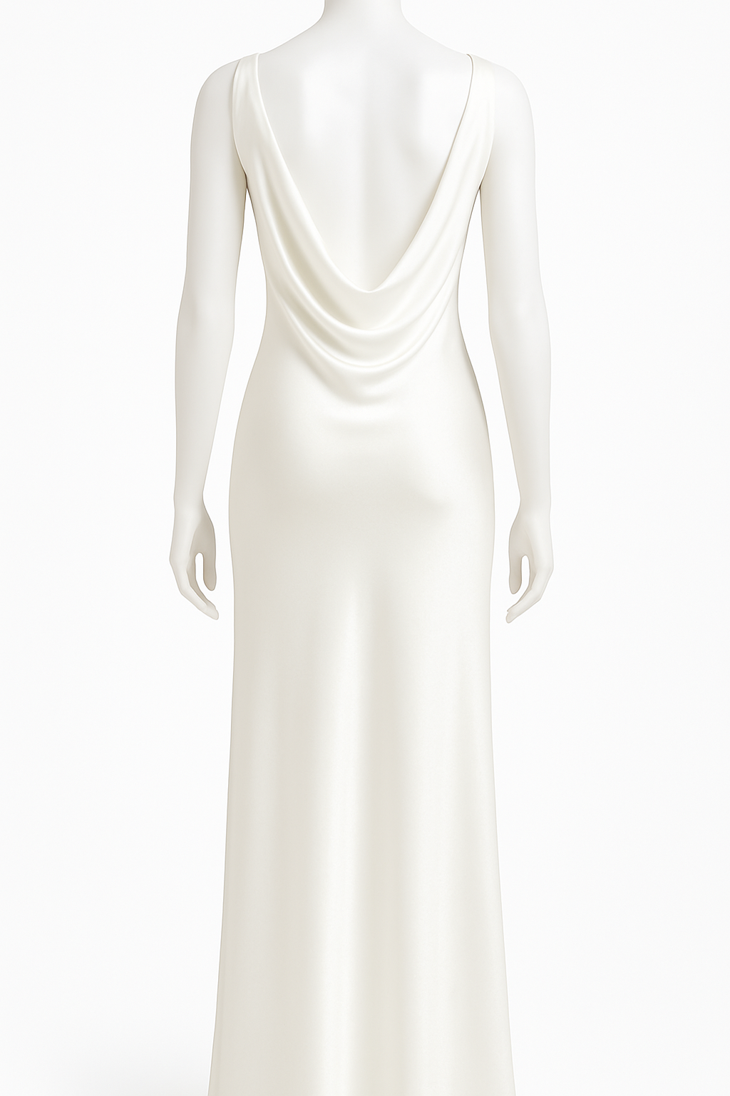 L’ANNO White – silk satin stretch maxi dress, open back and slit