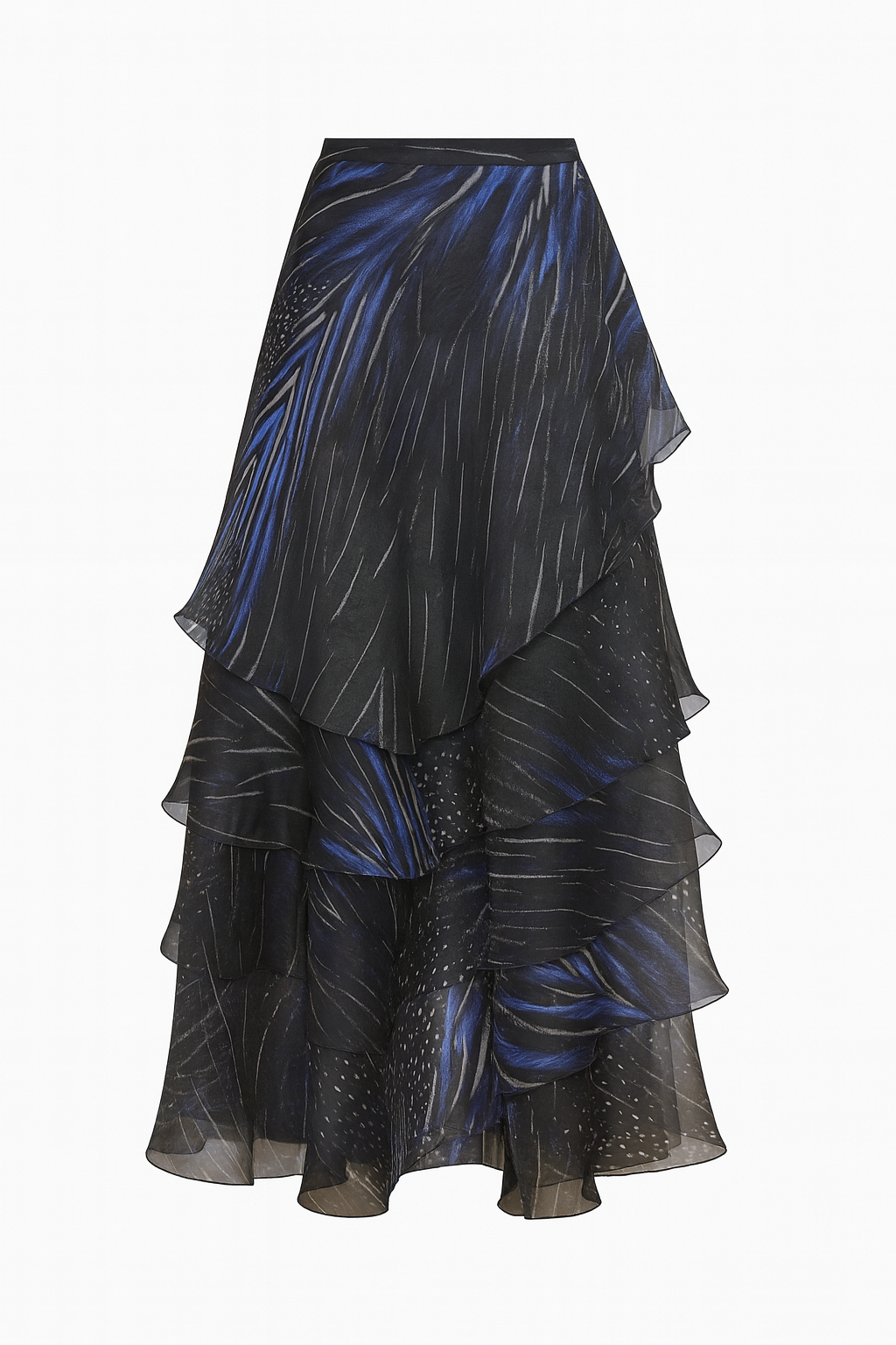 REGATA silk organza skirt with "Pintade" feather print