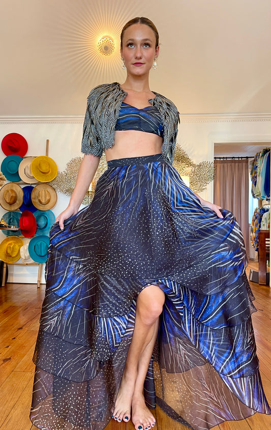 REGATA – Silk Organza Skirt with "Pintade" Print