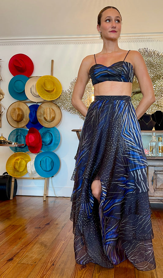 RIO – Silk Organza Top with "Pintade" Print