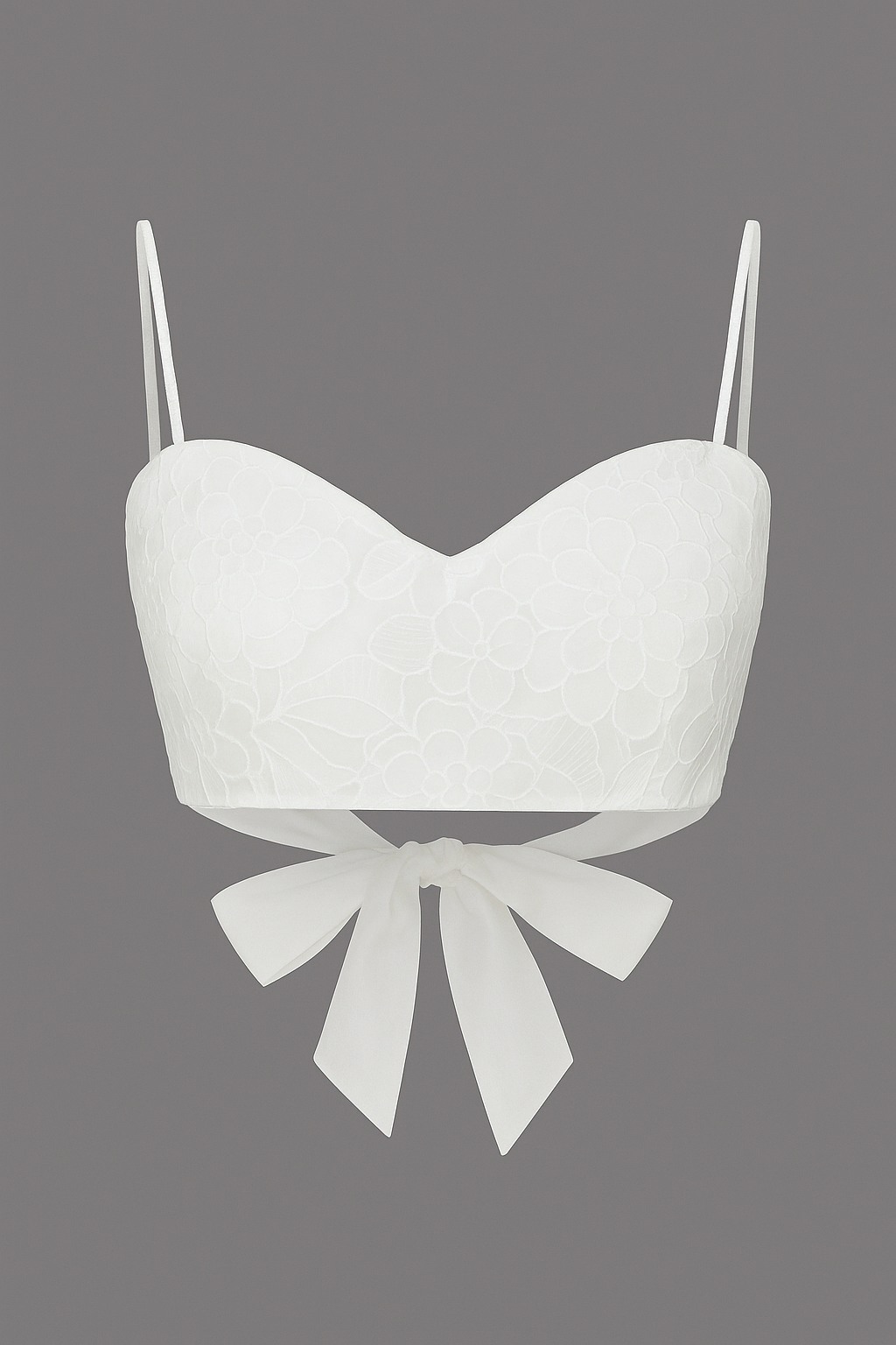 RIO top in white embroidered silk organza with back bow