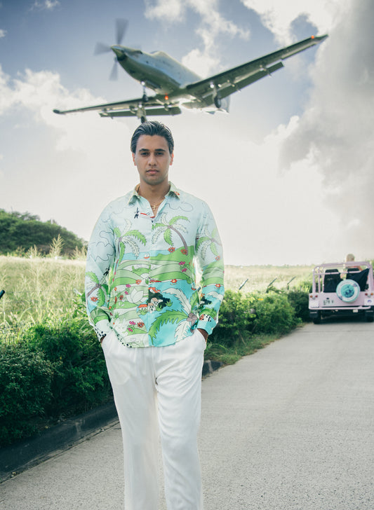 BOYFRIEND – Silk Twill Shirt in "St Barth Executive" Print