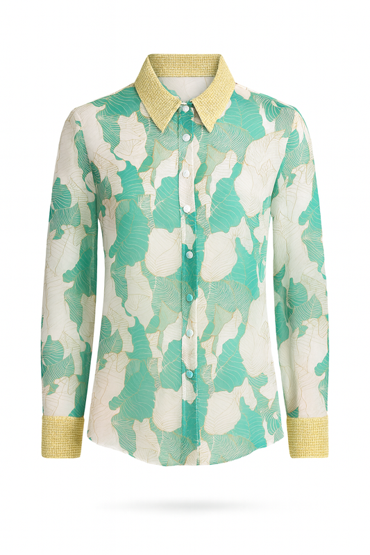 TAMARIN silk georgette blouse in Gatsby print – front view